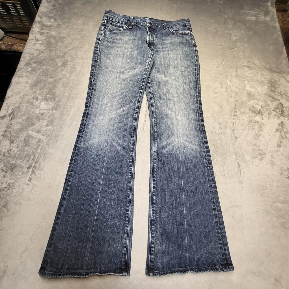 7 For All Mankind Jeans Womens 31 Blue Flared Slim Medium Wash Stretch Denim